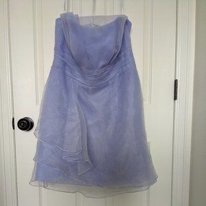 David's Bridal Short Strapless Organza Dress with Ruched Waist in Bluebird NWT